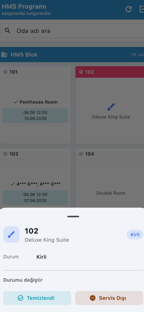 HMS Housekeeping oda detayı: kirli odayı Temizlendi veya Servis Dışı olarak işaretleme