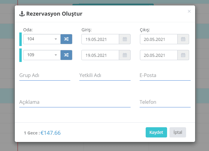Aylık Oda Ekranı