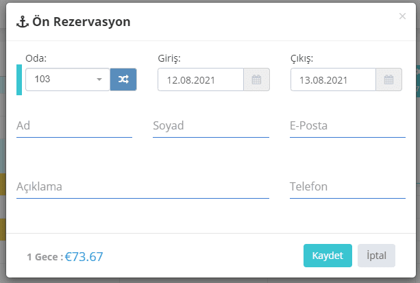 Ön Rezervasyon İşlemleri